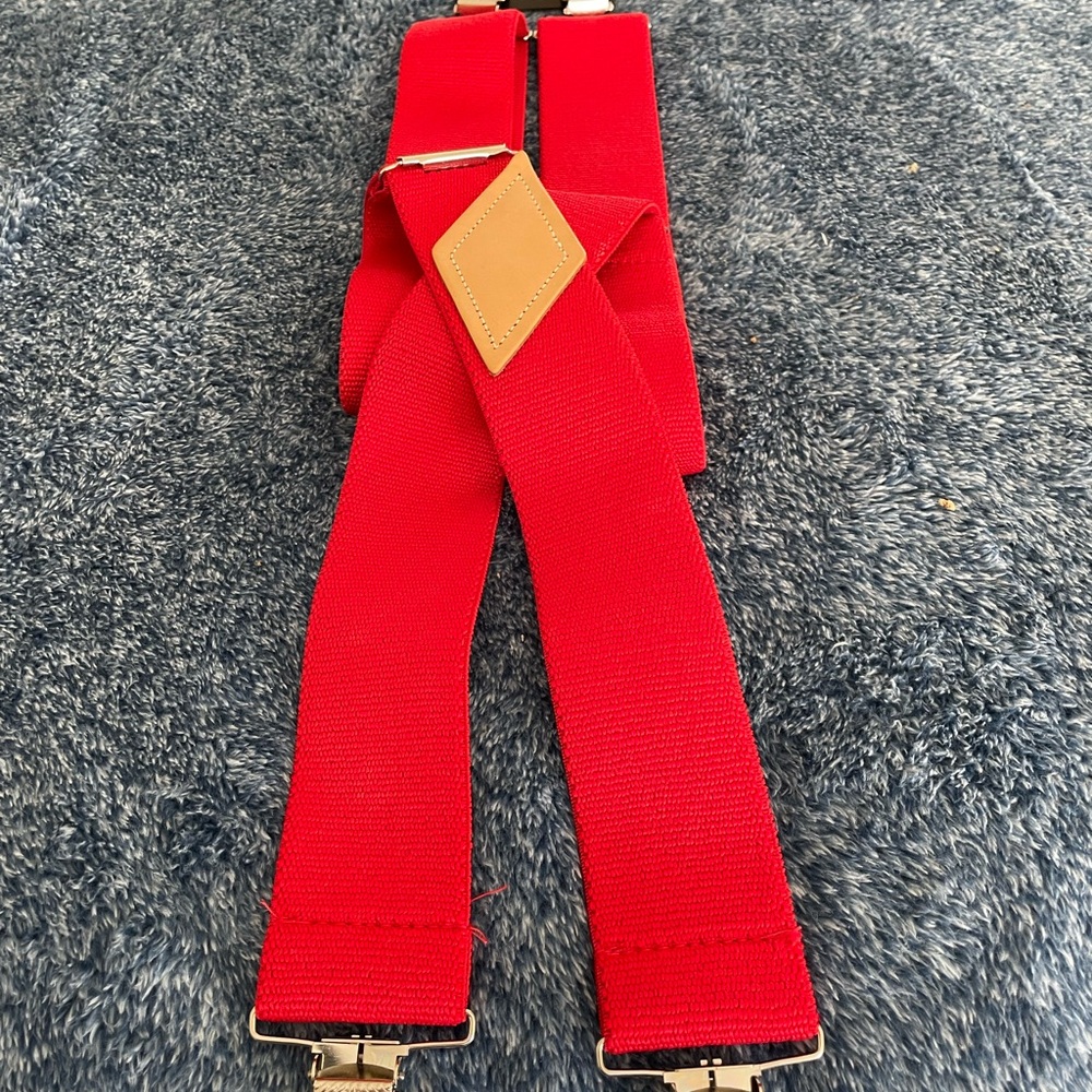 Red Suspenders with Tan Accent